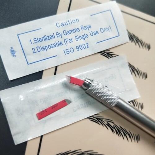 100pcs Red 16pin Blades Eyebrow Microblading 16 Curved Needles For Permanent Makeup 3D Embroidery Manual Tattoo Pen