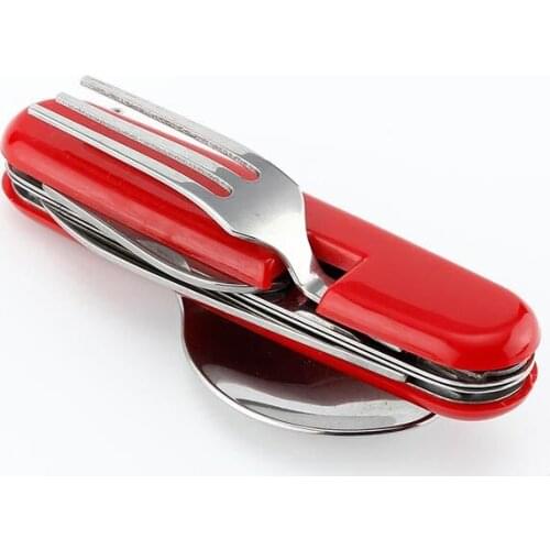 Multifunctional Travel Tableware Folding Knife Combination Outdoor Camping Knife Fork Spoon Four Open Tableware Factory Sales