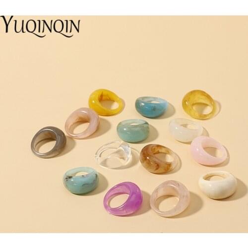 Fashion Transparent Acrylic Irregular Korea Ring Marble Pattern Resin Geometric Rings For Women Colorful Vintage Jewelry Girls