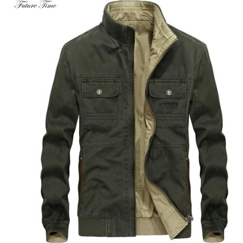 Mens Jacket Autumn 2019 Casual Long Sleeve Stand Collar Both Sides Can Wear Cotton Cargo Jackets Army Green High Quality C1874