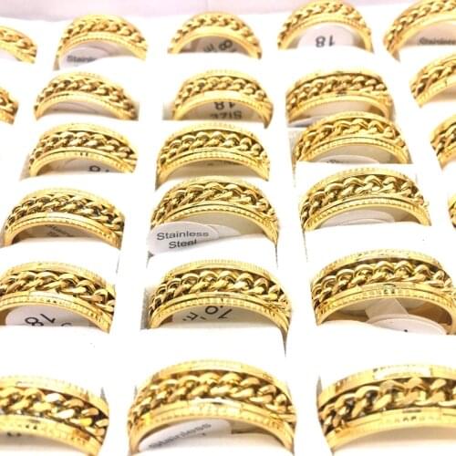 MixMax 36Pcs Mens Rings Golden Stainless Steel Spinner Chain Band Fashion Jewelry Wholesale Lot