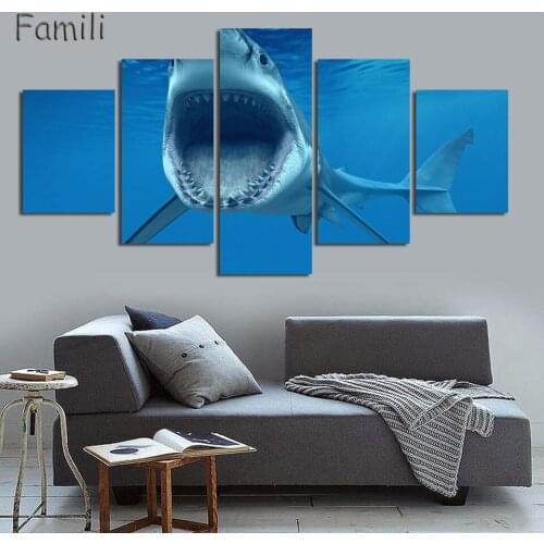 5 PCS Wall Painting Unframed Ocean World HD Shark Picture Modern Home Wall Decor Painting Print Painting Home Decor Wall Art