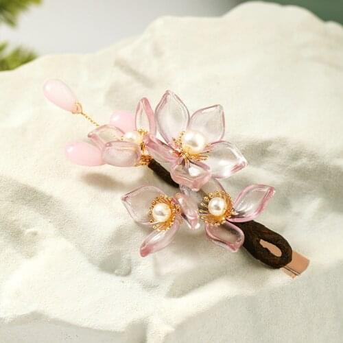 New Arrivals Pink Flower Pearls Hairpins Clips Headpieces Headbands Bride Noiva Bridal Wedding Hair Jewelry Accessories