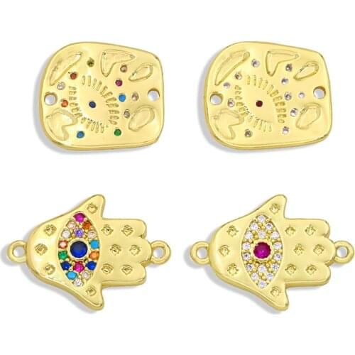 OCESRIO Brass Gold Plated Jewelry Rainbow CZ Stone Evil Eye Charms for Jewelry Making Bulk Wholesale DIY Mexican Jewelry chma050