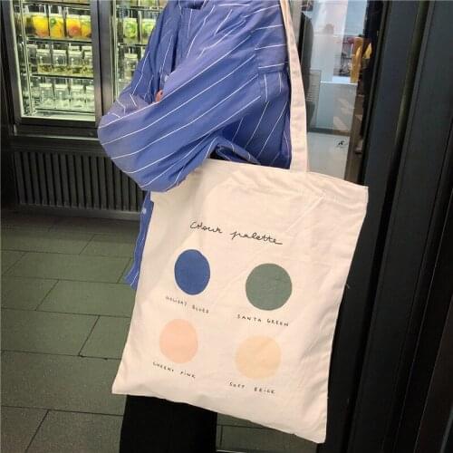 Palette Women Canvas Tote Shopper Bags Ladies Casual Cotton Cloth Shoulder Bag Eco Reusable Shopping Bag Cute Girl Beach Travel