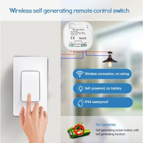 Wireless Switch Kinetic Self-Powered Wall Switch No Battery Needed, Lighting Remote Control up to 100m, No Wire, Easy to Install