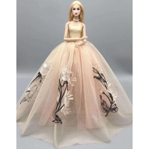 1/6 BJD Doll Dress for Barbie Doll Clothes Apricot Floral Wedding Dresses Princess Outfits Gown Vestido 11.5" Dolls Accessories