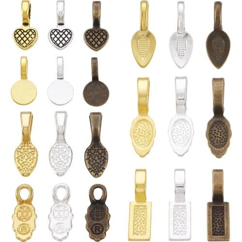 126pcs/Set Alloy Glue-on Flat Pad Bails Pendants Charms for Jewelry Findings DIY Necklace Bracelet Making Mixed Color 74x73x25mm