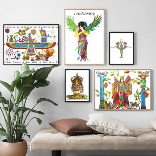Nordic Poster Angel Yoga Persian Goddess Rolled Stretched Wall Art Print Canvas Painting Bohemian Decor Pictures For Living Room
