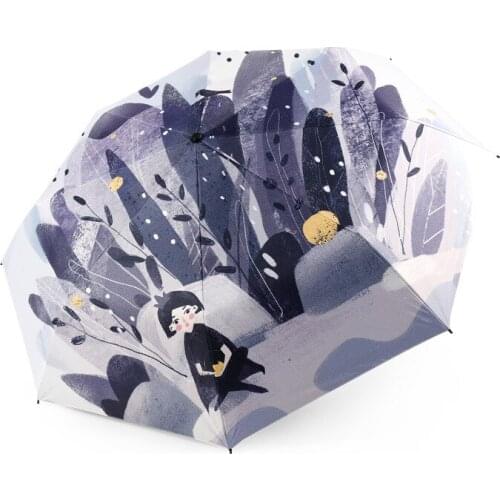 Hand Painted Umbrella Rain Women Three Folding Umbrellas Man Women Sun Rain Umbrellas Anti UV Parasol Male Travel Parapluie