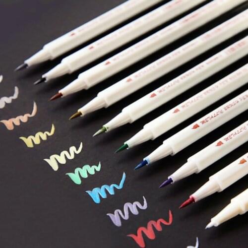 Sta 10 Colors Metallic Marker Pen Diy Scrapbooking Crafts Soft Brush Pen Art Marker Pen For Stationery School Supplies