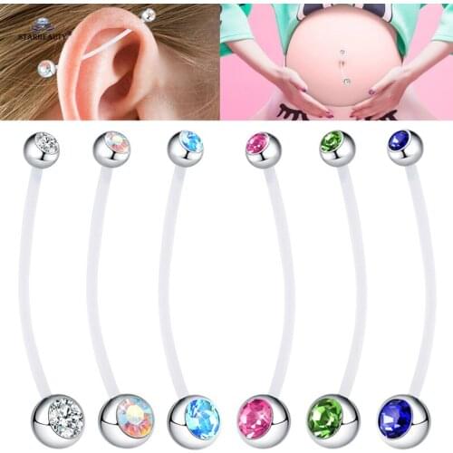 Starbeauty 1pc Bright Stone Soft bar Industrial Piercing Helix Piercing Industrial Ring Belly Ring Tragus Pircing Ear Jewelry