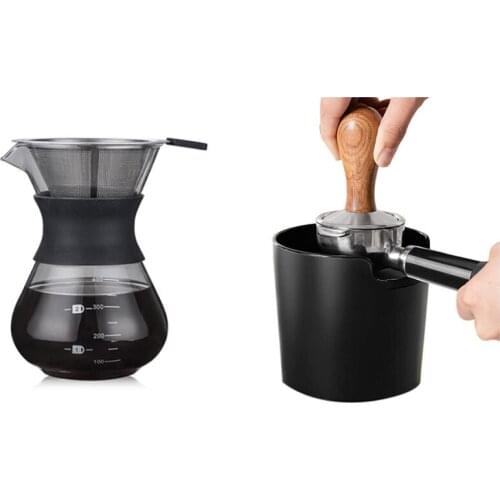 200ML Pour Over Coffee Maker Filter Dripper Glass Container & Coffee Powder Residue Box Black Deep Bowl