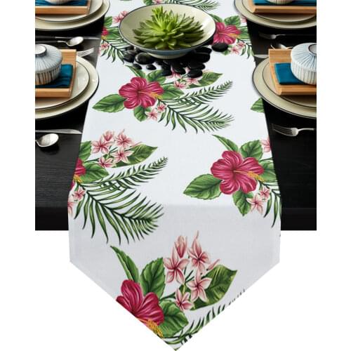 Tropical Plant Leaves Watercolor Hibiscus Flower Modern Table Runner Wedding For Party Event Home Decoration Table Accessories