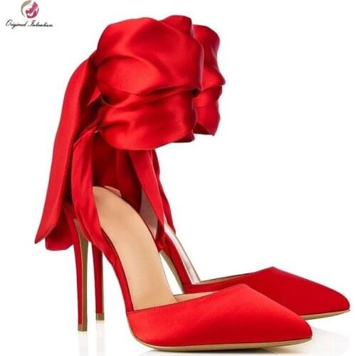 Fashion Wedding Women Summer Pumps Shallow Ankle Strap Slip-On Thin Heels Pointed Toe Synthetic Heel Height 11-13cm Size 35-45