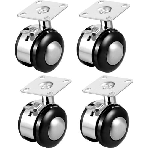 Uxcell Office Chair Casters Alloy Plastic 1.5 Inch Twin Wheel,Top Plate Mount Swivel Caster 2in w Brake 4pcs