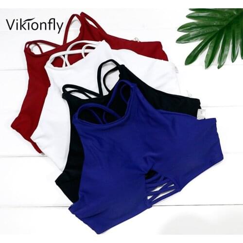 Vikionfly 10Color Bikini Top High Neck Swimwear Tops Women 2019 Cut Out Padded Swimsuit Swimming Bra Back Cross Bathing Suit