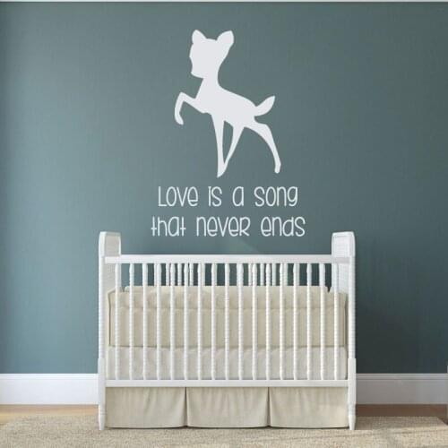 Cartoon Animal Wall Decal Bambi Vinyl Wall Stickers For Kids Rooms Quotes Love is a Song Baby Kids Gift Bedroom Decor Art SYY933