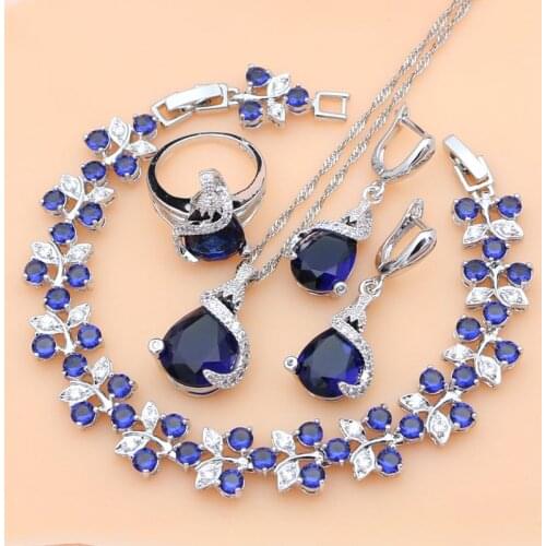 Silver 925 Jewelry Sets Blue Natural Zircon Costume Jewelry Kits indian Jewelry For Women Necklace Set