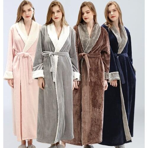 Womens Pajamas Fashion Embroidered Pajamas Plush Long-sleeve Autumn and Winter Bathrobe Nightgown for Unisex Home Suit