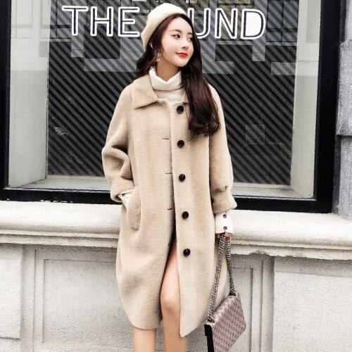 Real Fur Coat Women Korean Fashion Winter Warm Lamb Fur Jacket Woolen Overcoat Abrigos Mujer Invierno 2020