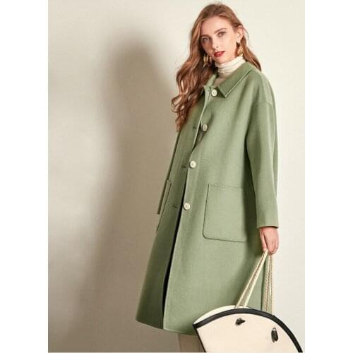 Women s winter coat avocado green Double sided wool cashmere outwear 2019 autumn plus size ladies fashion overcoats free ship