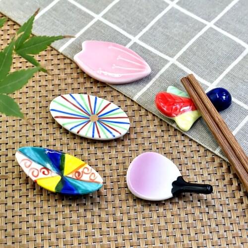 1 Pc Ceramic Fan Chopstick Rest Japanese Style Animal Chopstick Pillow Holder Rack Spoon Fork Rest Table Decor Kitchen Tableware