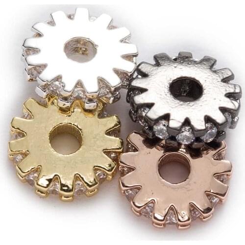 1 Piece Micro Inlays Zircon Gear Shaped Copper Beads For Jewelry Making Women Children DIY Bracelet Necklace Findings 8x2mm