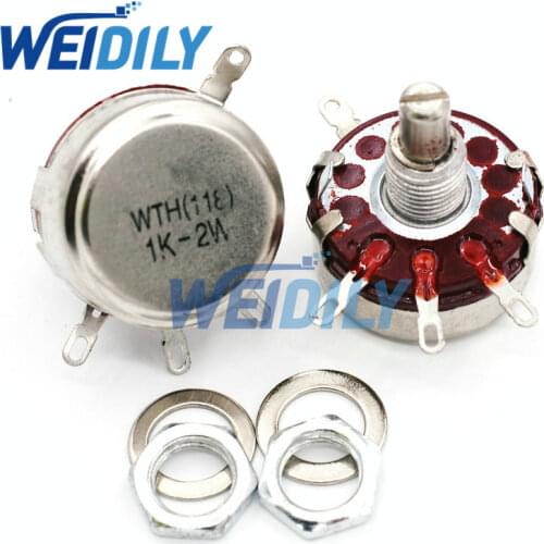 2PCS WTH118 2W 1A Potentiometer 1K 2.2K 4.7K 10K 22K 47K 100K 470K 1M WTH118-2W Round Shaft Carbon Rotary Taper Potentiometer