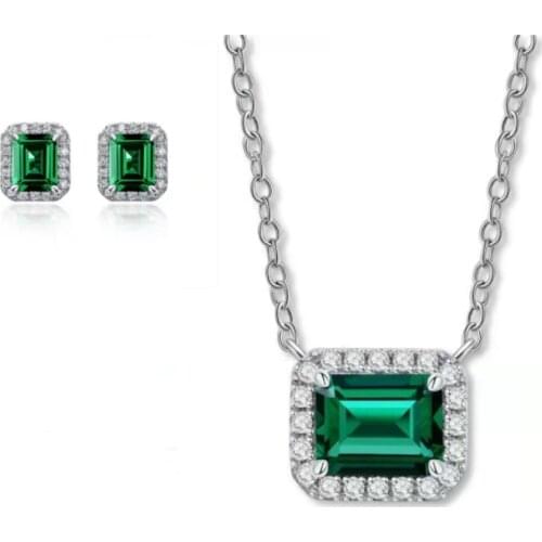 2021 Simple Fashion New Banquet And Party Gift Earrings Necklace Set With Green Crystal