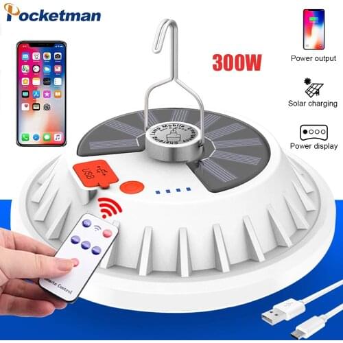 320W LED Solar Charge Bulb Bright Remote Control Lantern USB Rechargeable Lamp Lantern Portable Emergency Market Light Camp