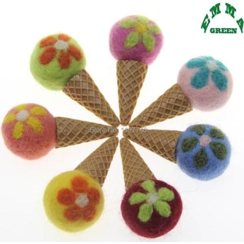 3D Ice Cream Flower Pattern 30x60mm 10pcs Wool Felt DIY Craft Poke Kits Home Deco Brooch Children Hair Band Ice Cream