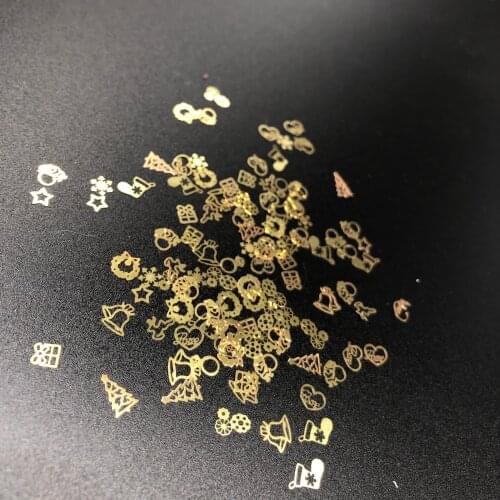 3D Gold Sequins Box Christmas Nail Decoration Accessories Mix Design Ring Bell Snowflake Metal Flakes Glitter Tips Set D0011