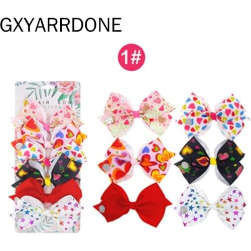 6pcs/1set Fashion Hairclip Girls Children Bow Valentines Day Love Heart Star Print Element Hair Clip Hair Accessories