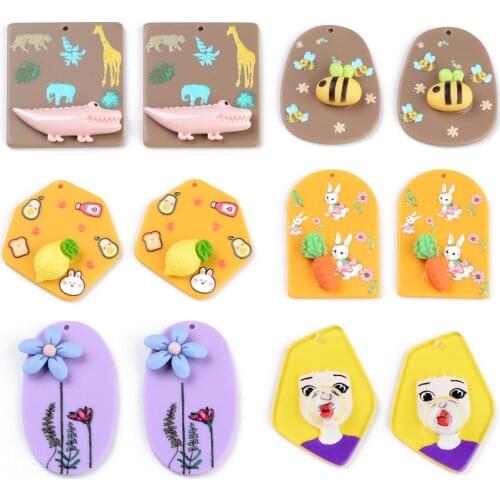 6PCS Three Dimensional Beauty Crocodile Carrot Lemon Earrings Making Connectors DIY Pendant Jewelry Findings Components Charms