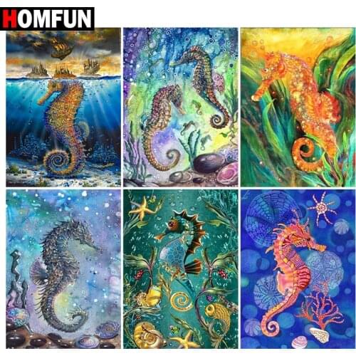 HOMFUN 5D Diamond "Hippocampus sea" Diamond Embroidery Full Round/ Square Diy Diamond Painting Cross Stitch Home Decor