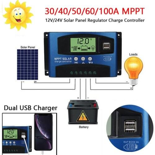 Areyourshop 30A 40A 50A 60A 100A 12V 24V MPPT Solar Panel Regulator Charge Controller Auto Focus