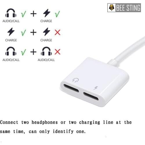 2 in 1 Audio Adapter Charging Earphone Cable For iPhone 12 X 7 8 Plus Aux Jack Headset For iphone 3.5 mm To Headphone Splitter