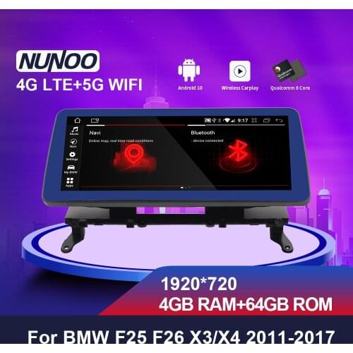 Nunoo Car Multimedia Player for BMW X3 F25 X4 F26 CIC NBT EVO System 2011-2017 4GB 64GB Qualcomm Android 10.0 Auto Radio GPS IPS