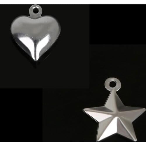 Beadia 20pcs 3D Heart and Five-pointed Star Stainless Steel Charms Pendant Findings For Necklace Bracelet Jewelry Making