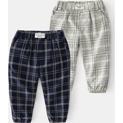 Boys Pants Plaid Pattern Pants Spring Autumn Elastic Waist Children Trousers Casual Style Teens Kids Clothes 2 To 7 Years