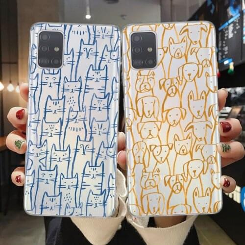 Line Art Cartoon Cat Dog Puppy Phone Case For Samsung A52 A72 A32 A42 A02 A12 A51 A71 A21S A31 A41 A50 A70 S21 S20 Plus Ultra