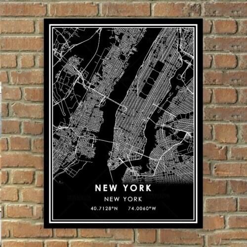 Black and White Canvas Poster NEW YORK World Map Art Print Minimalist Painting Scandinavian Wall Pictures Living Room Home Decor