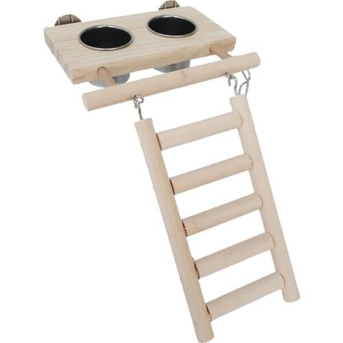 Wooden Pet Play Stand for Birds-Parrot Bird Cockatiel Playground Wood Perch Gym Climbing Ladder Feeder Cups Toys Exercise Play