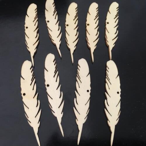 50PCS Natural Unfinished Wood Feather Blank Wood Gift Tags with Jute Rope for Wooden Craft DIY Projects Gift Tag Home Decoration