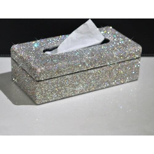 Sparkling Drawer Tissue Box Holder Handmade Napkin Holder Kitchen Car Tissue Box Bling Diamond Napkin Dispenser Wipe Case