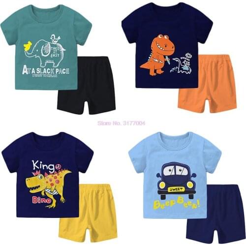 50sets Cotton Children Baby Short Sleeve 2-piece Clothes Boys Girls Summer Clothes Toddler Sets Kids T-shirt Dinasaur Clothing