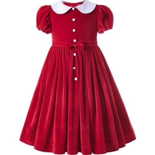 Pettgirl Children Girls Autumn Red Velvet Birthday Evening Princess Dresses for Party and Wedding from 2 3 4 5 6 to 7 8 10 Years