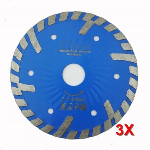DIATOOL 3pcs 5" Diamond Blades with Slant protection teeth stone marble Diamond cutting disc125mm Diamond Wheel Saw blade