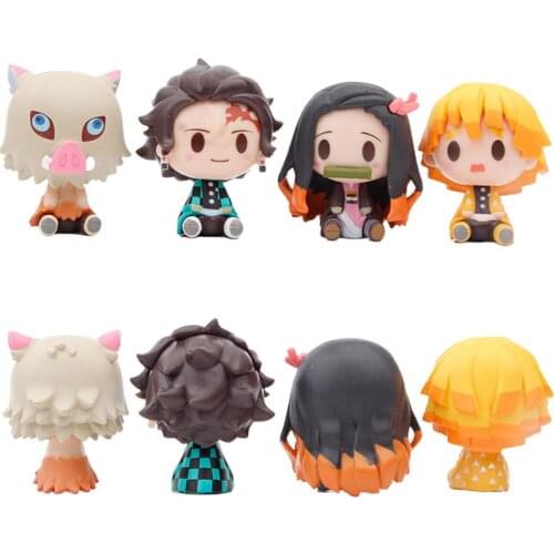 4pcs/set Anime Demon Slayer Kamado Tanjirou Mizuzi Kamado Nezuko PVC Action Figure Doll Toys Children Christmas Gifts